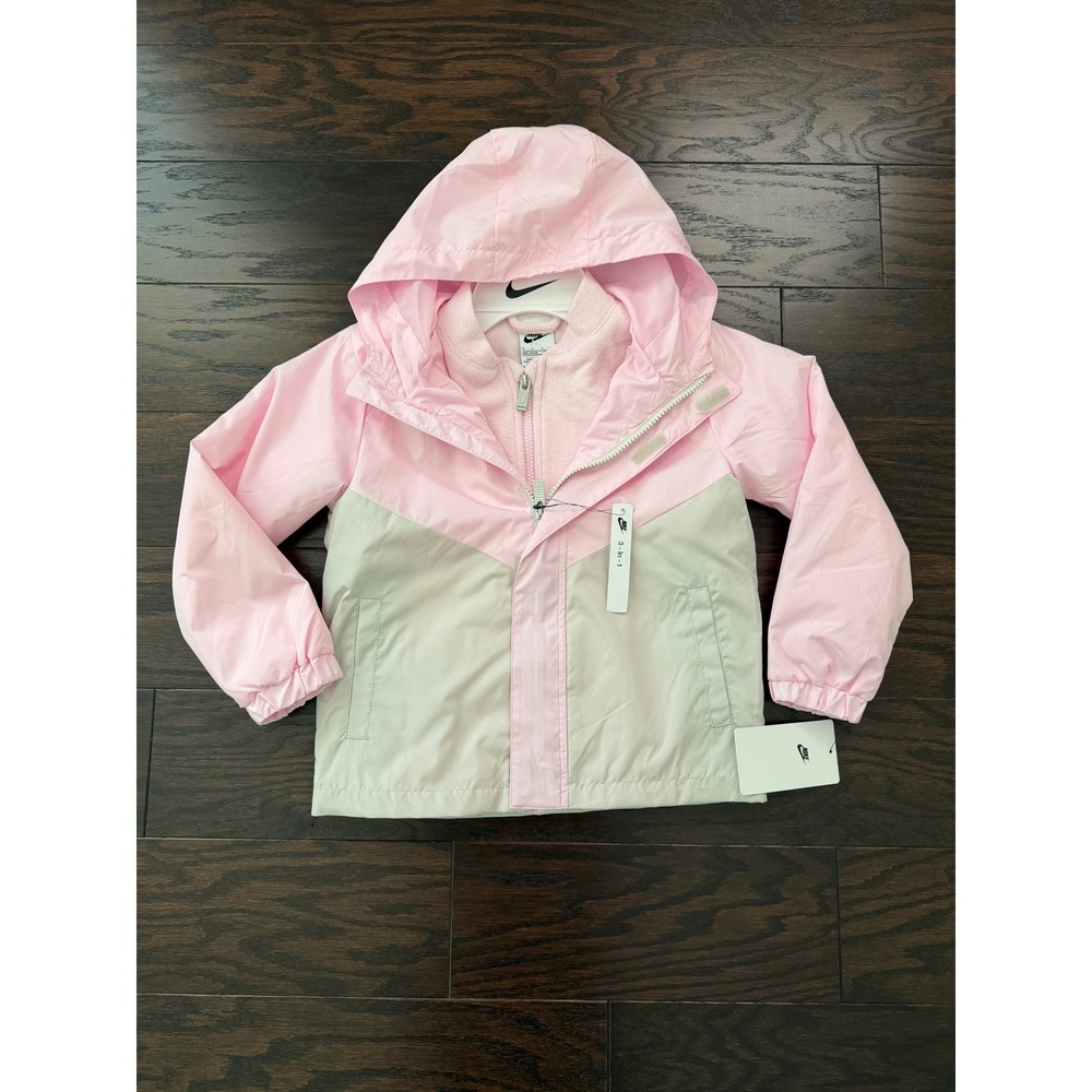 Nike Kids 3-in-1 Jacket Pink Grey Windrunner Fleece Liner Hooded Size 5 M914-A9Y
